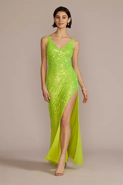 Cascading Sequin Tank Gown with Side Slit Image 1