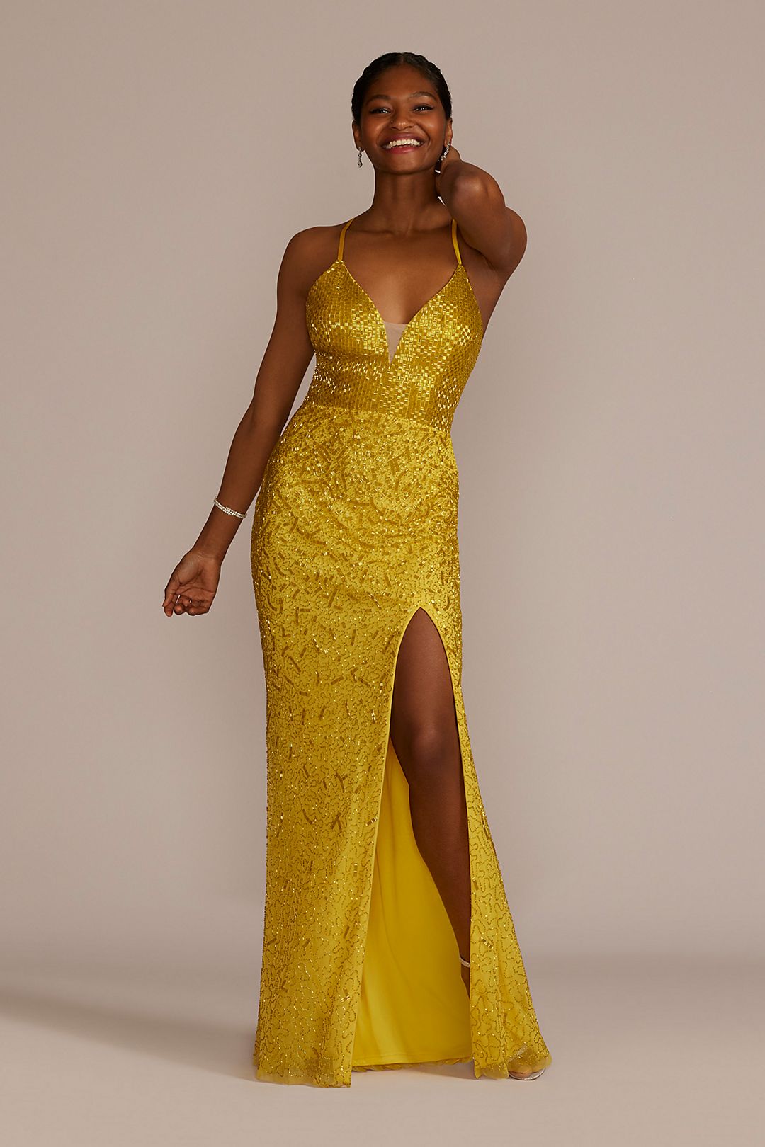 Floor Length Sequin Sheath Gown with Skirt Slit Image