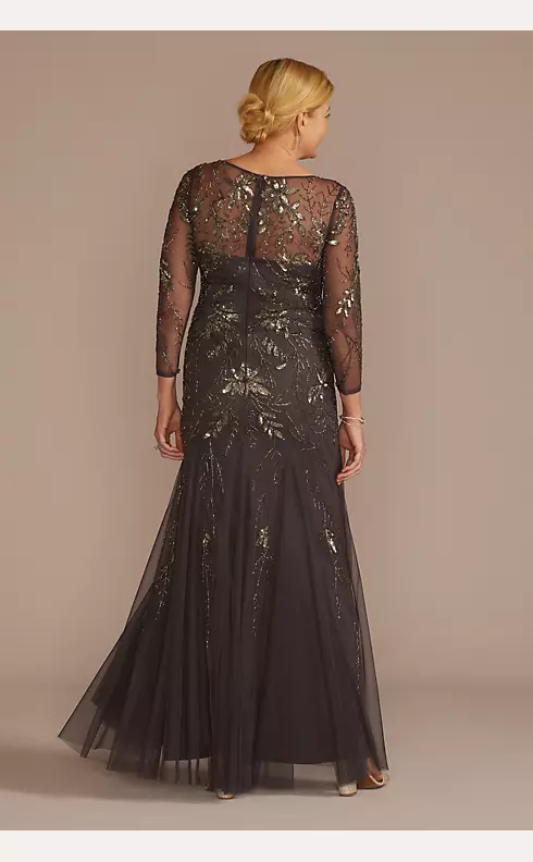 Three-Quarter Sleeve Beaded Gown with Godets Image 2