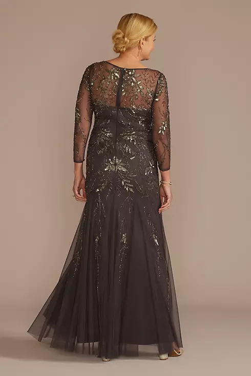 Three-Quarter Sleeve Beaded Gown with Godets Image 2