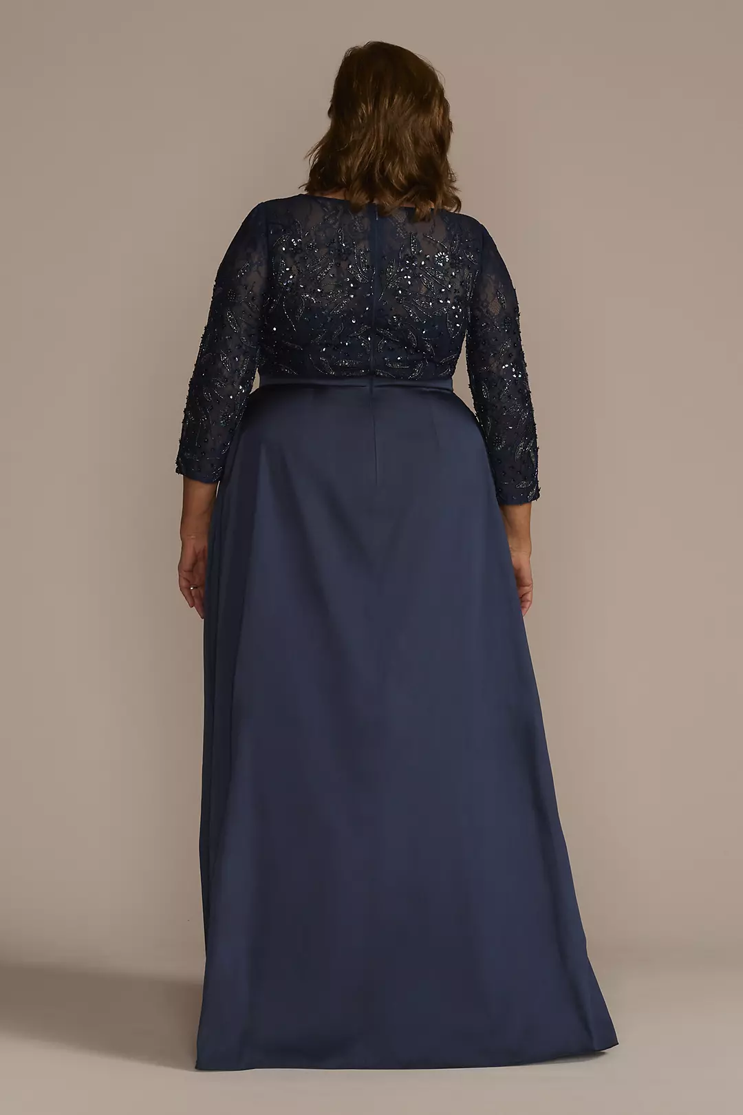 Three Quarter Sleeve Beaded Lace Ball Gown Image 2