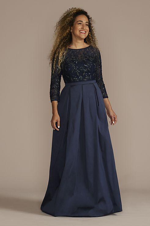 Three Quarter Sleeve Beaded Lace Ball Gown Image 1