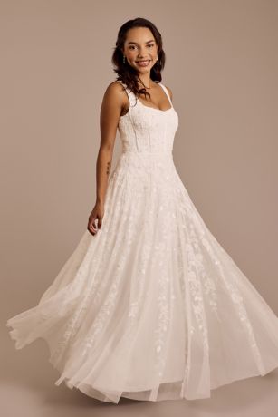 Beaded Square Neck A-Line Wedding Dress Image
