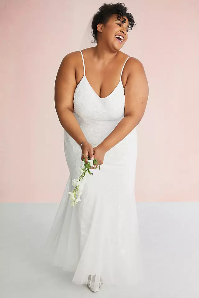 Allover Floral Beaded Godet Sheath Wedding Dress Image 5