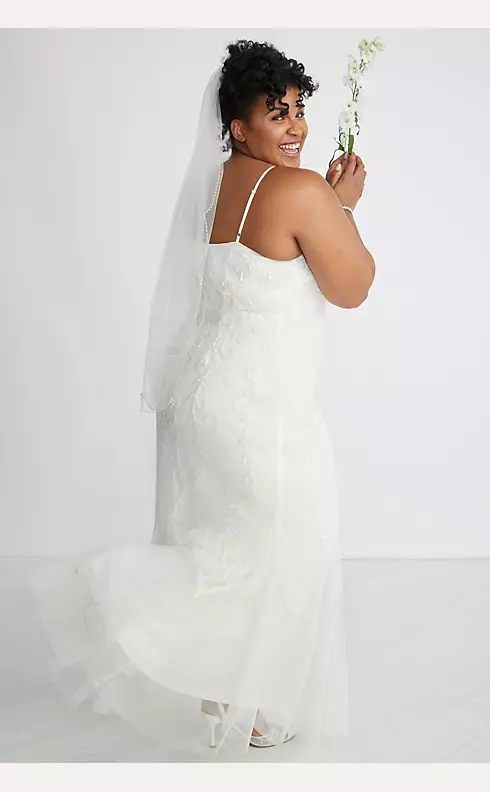 Allover Floral Beaded Godet Sheath Wedding Dress Image 6