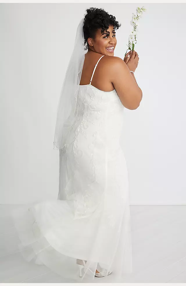 Allover Floral Beaded Godet Sheath Wedding Dress Image 6