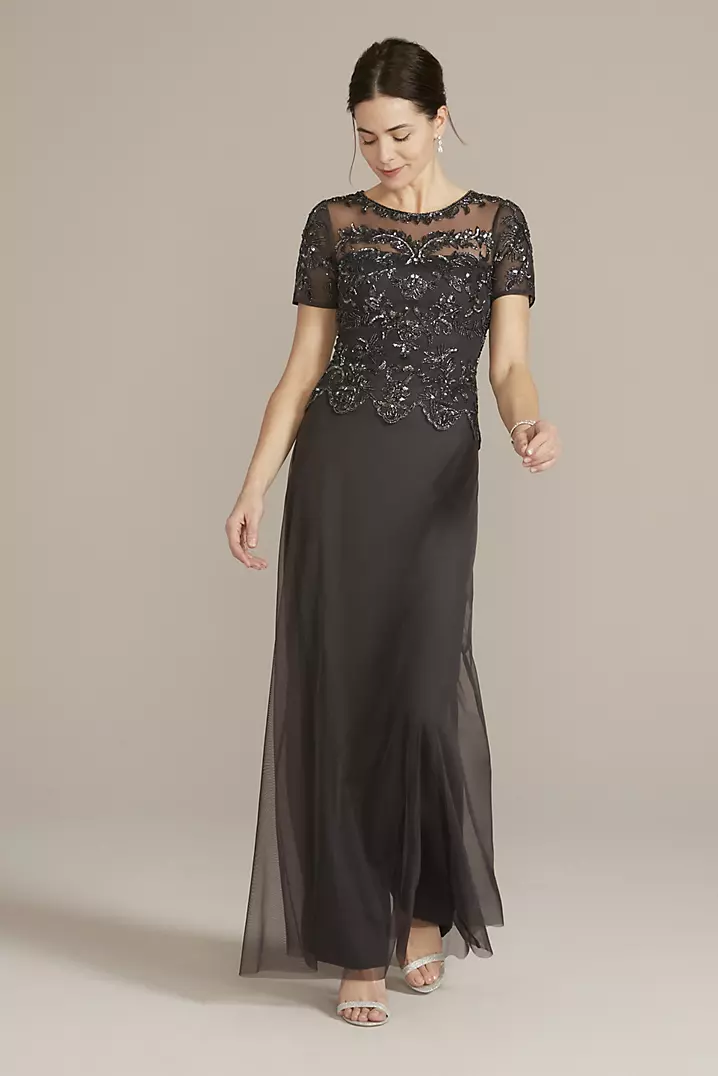 chiffon beaded dress Jovani 38846 Long Spaghetti Strap Beaded Fringe Prom Dress The Dress Outlet