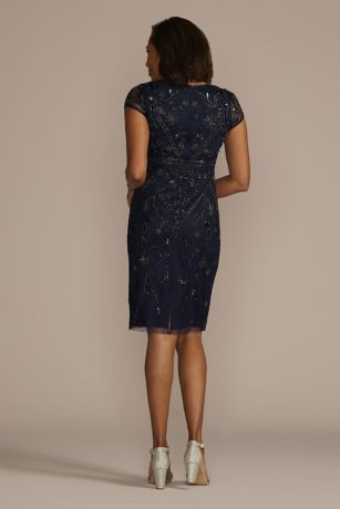 Allover Beaded Cap Sleeve Sheath Dress David's Bridal