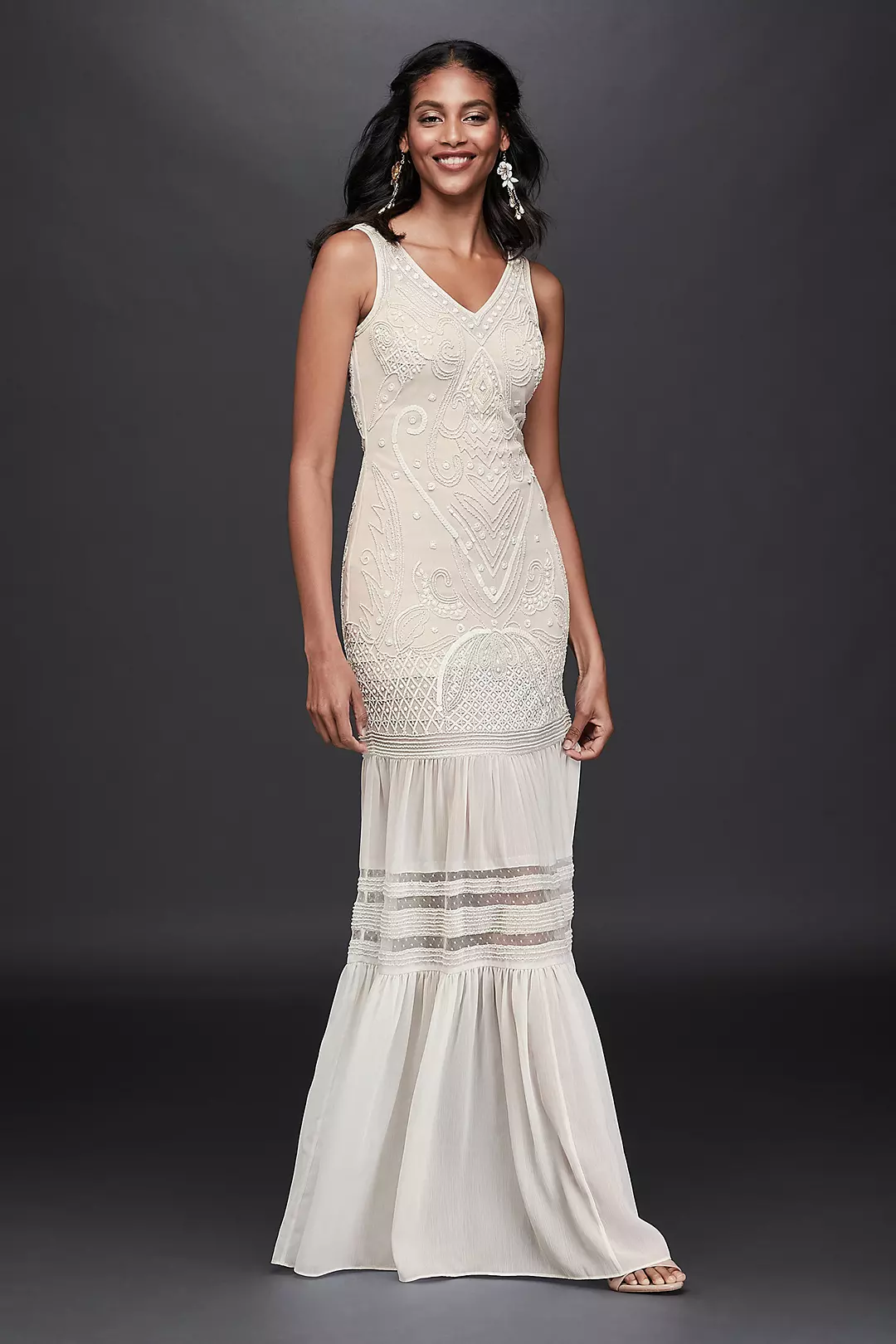 As Is Beaded Wedding Dress with Flounce Skirt Image