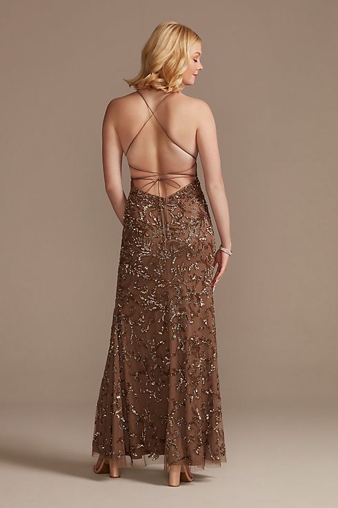 Beaded Sheath Gown with Illusion Cutout Image 2