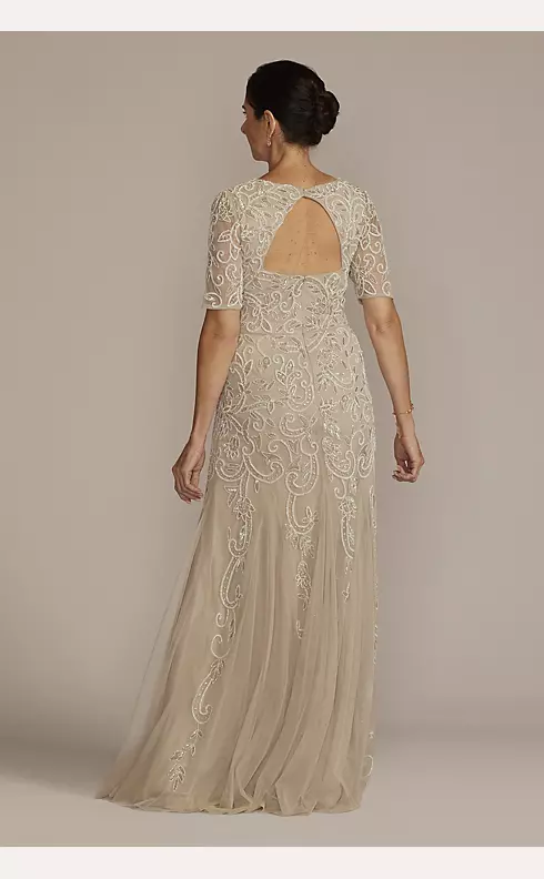 Beaded Godet Gown with Elbow Length Sleeves Image 2