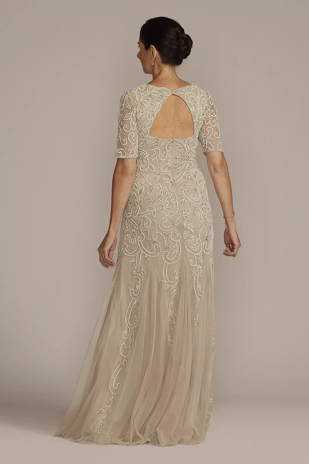 Beaded Godet Gown with Elbow Length Sleeves Image 2