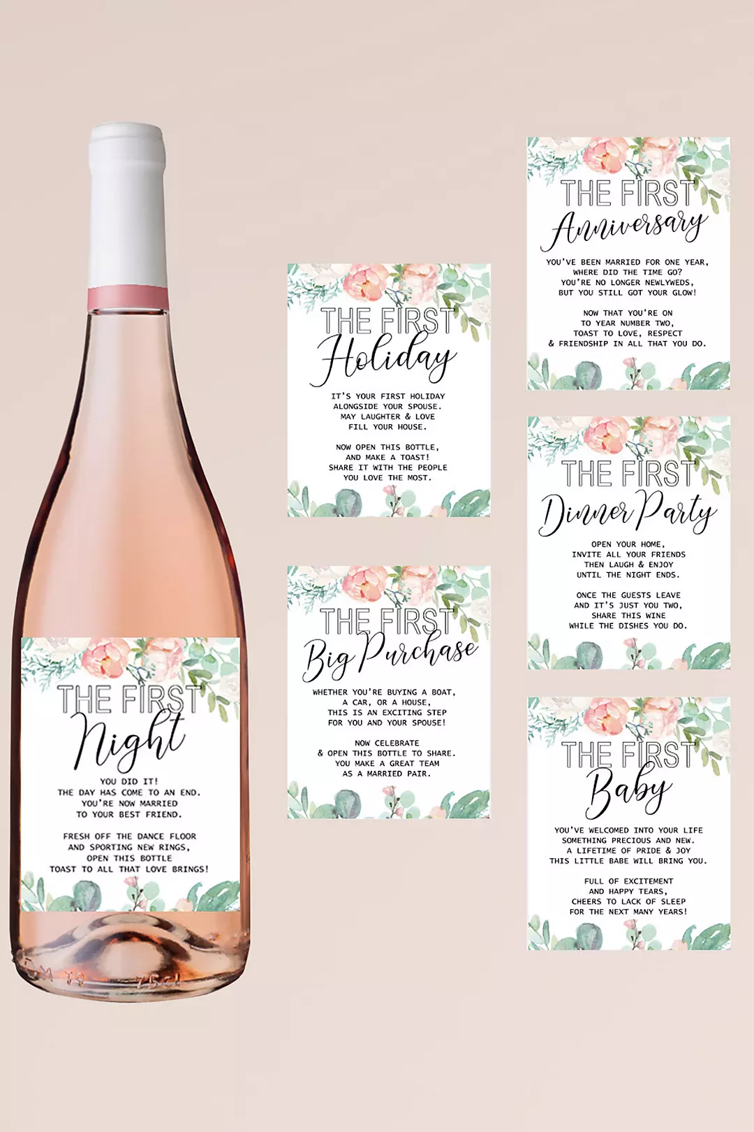 Marriage Milestone Floral Wine Label Set Image