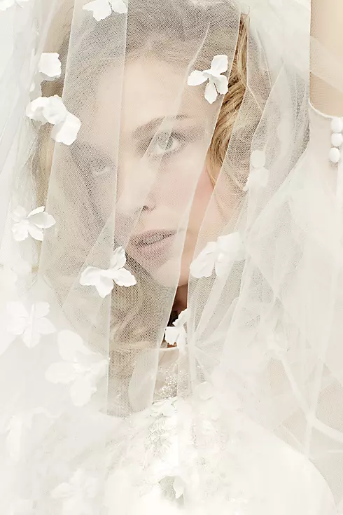 Single Tiered 3D Scattered Floral Cathedral Veil Image 3