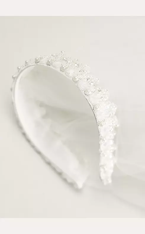 Two Tier Pearl Beaded Headband Veil Image 4