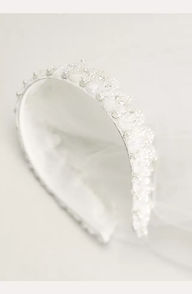 Two Tier Pearl Beaded Headband Veil Image 4