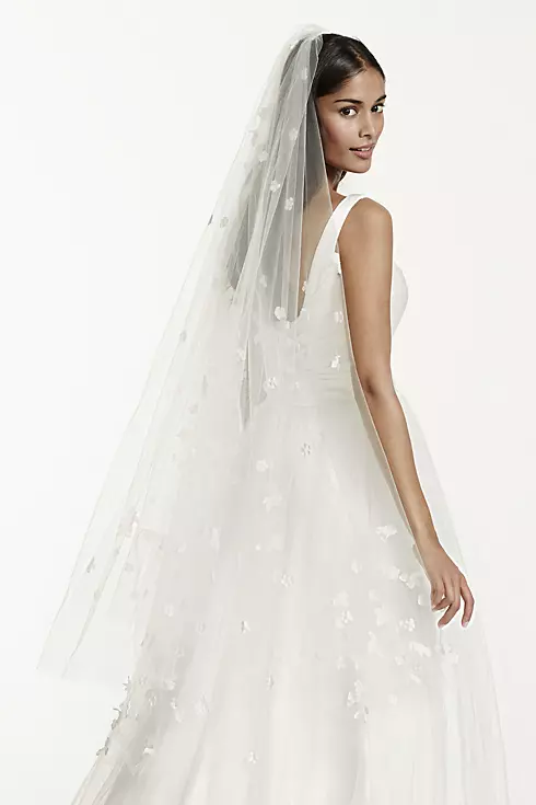 Two Tier Veil with Scattered 3D Floral Detail Image 1