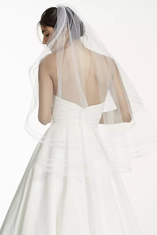 One Tier Mid Length Veil with Faux Horse Hair Edge Image 2