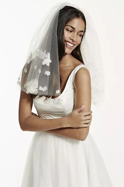 Short Two Tiered Veil with Scattered Floral Detail Image 1