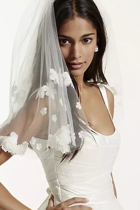 Short Two Tiered Veil with Scattered Floral Detail Image 3