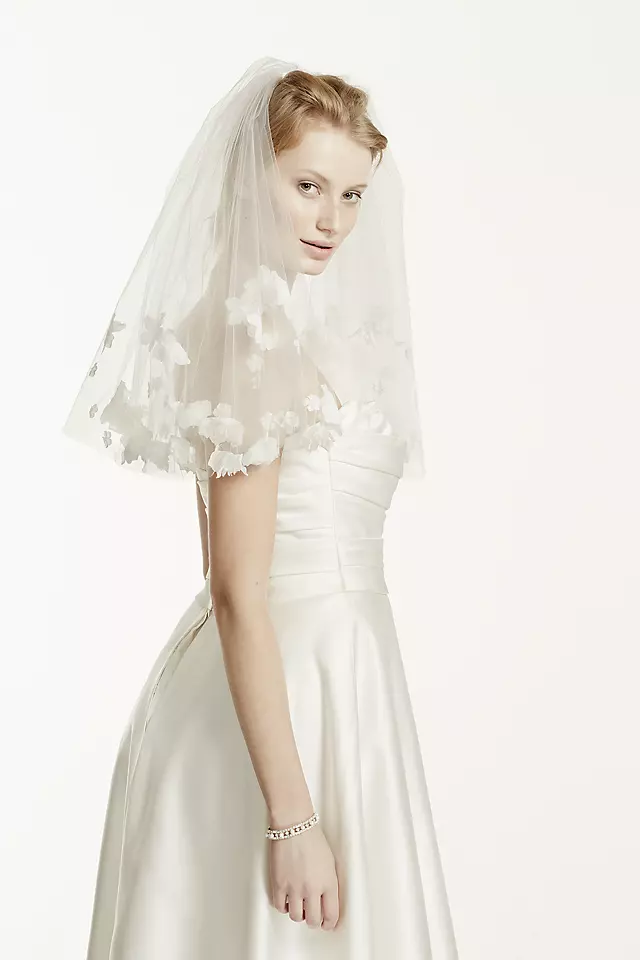 Short Two Tiered Veil with Scattered Floral Detail Image 2