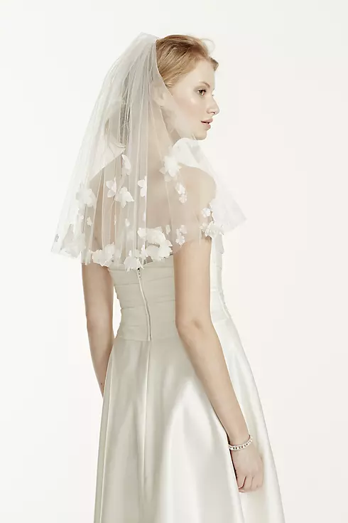 Short Two Tiered Veil with Scattered Floral Detail Image 4