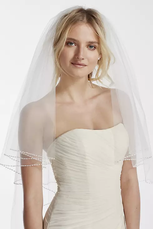 Two Tier Mid Length Veil with Pearl Edge Image 2
