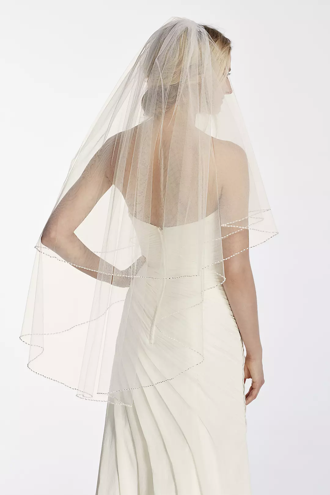 Two Tier Mid Length Veil with Pearl Edge Image