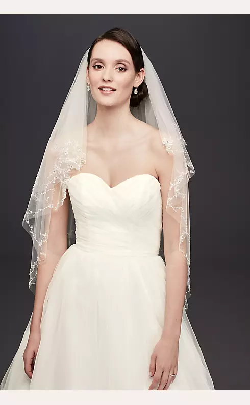Two Tier Mid Length Veil with Beaded Edge Image 1