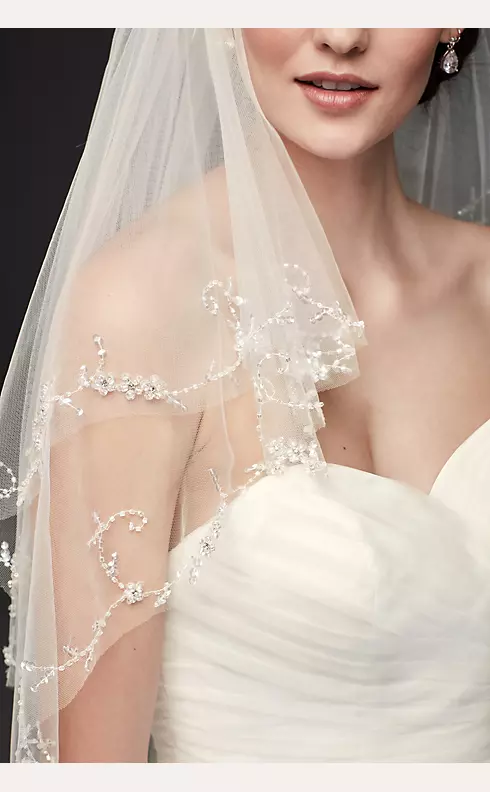 Two Tier Mid Length Veil with Beaded Edge Image 3