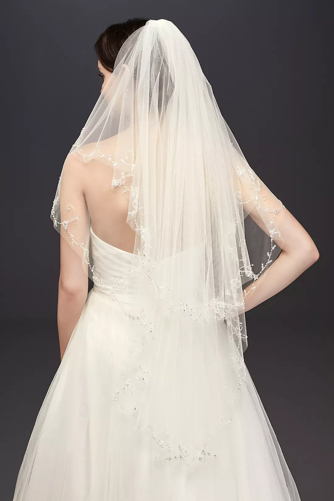 Two Tier Mid Length Veil with Beaded Edge Image 2