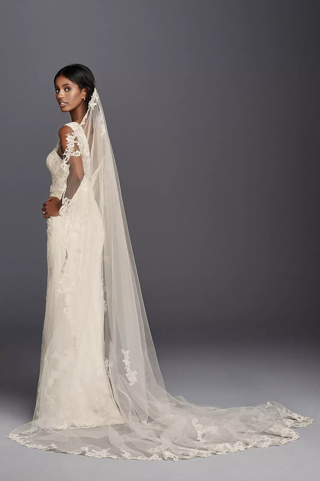 Lace Applique Edge Wedding Veil One Layer Cathedral Length Lace Weddin –  uartcrafts