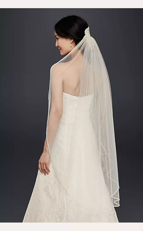 Mid-Length Veil With Beaded Lace Applique Image 1