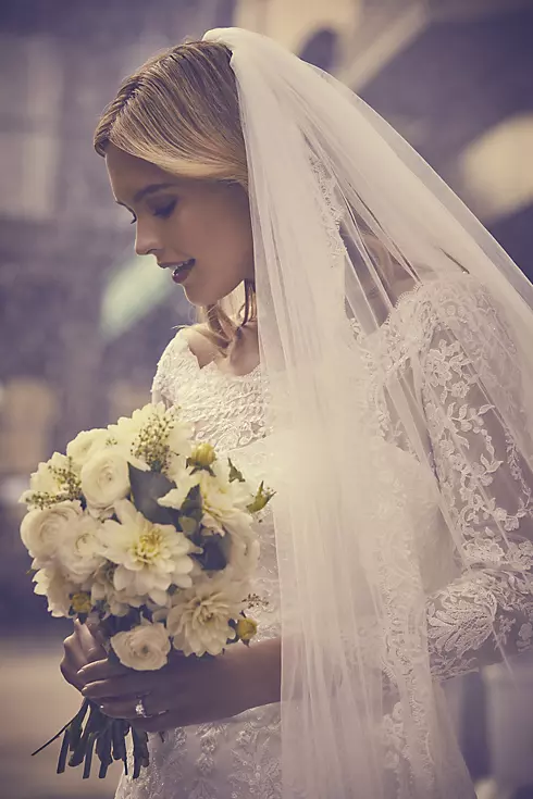 Brinote Lace Appliqued Bride Wedding Veil with Comb 2-Tier Long Hip Length  Sequins Bridal Veils Soft Tulle Veils for Brides