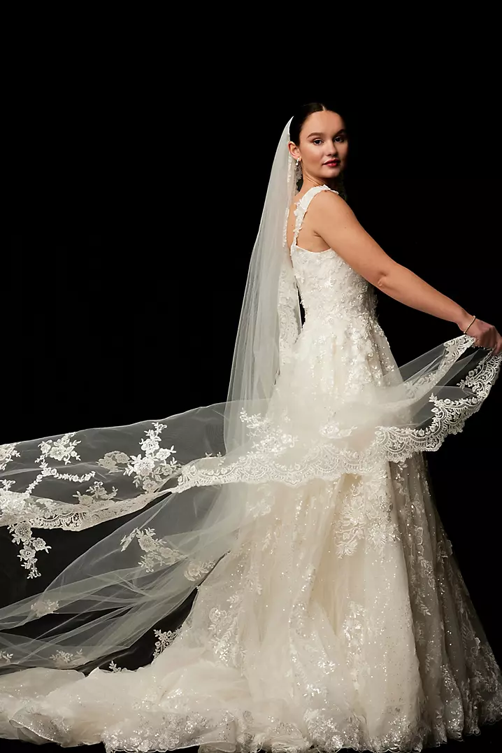 Cathedral Veil with Sequined Lace Appliques | David's Bridal Cathedral Veil with Sequined Lace Appliques | David's Bridal