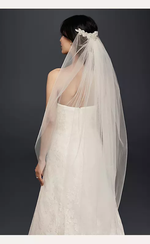Floral Lace-Trimmed Tulle Veil with Comb