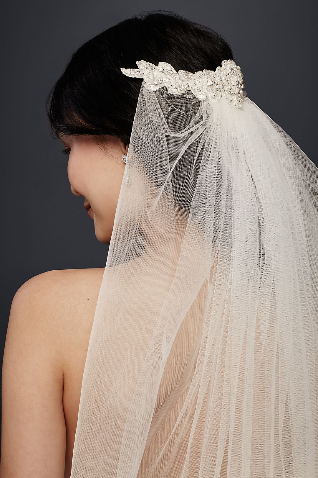 Mid-Length Veil with Floral Comb Detail Image 2