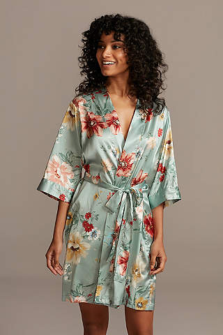 Ladies Floral Poly Cotton Wrap Robe Dressing Gown Two Colours And Six Sizes
