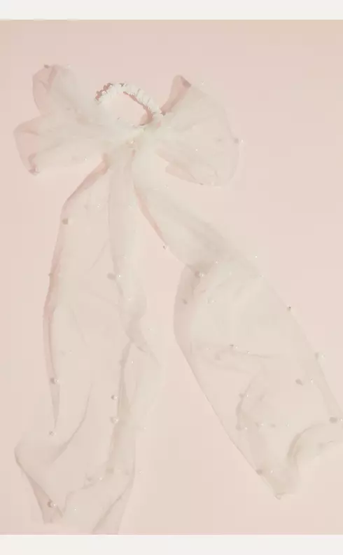 Pearl Embellished Tulle Bow Hair Tie Image 1
