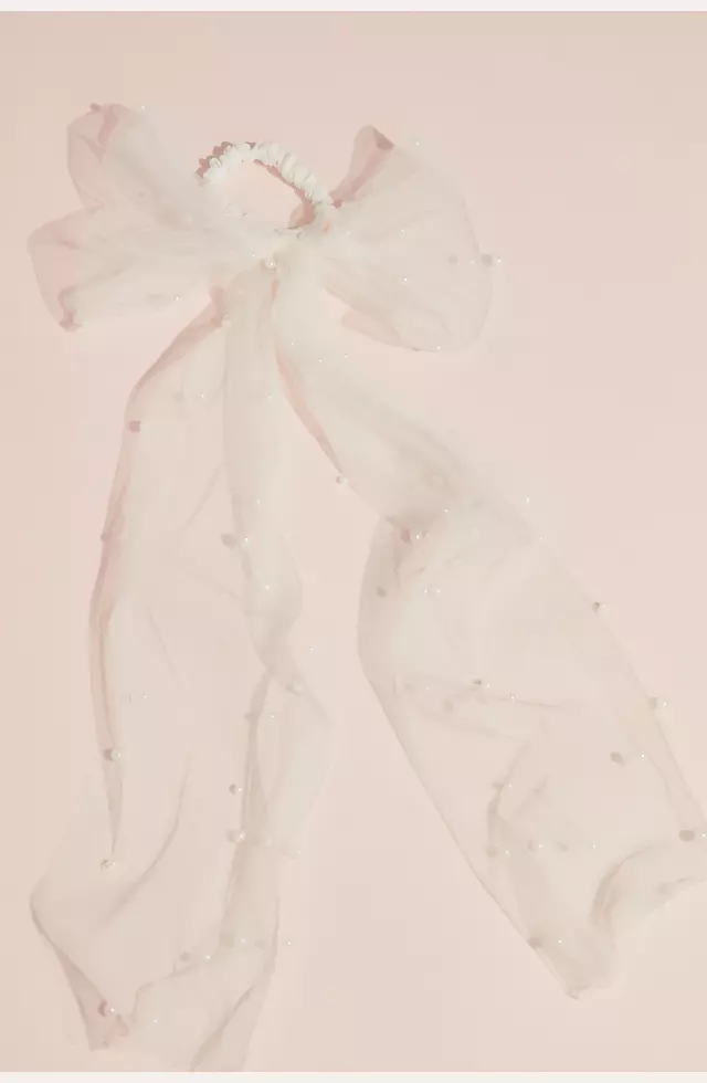 Pearl Embellished Tulle Bow Hair Tie Image