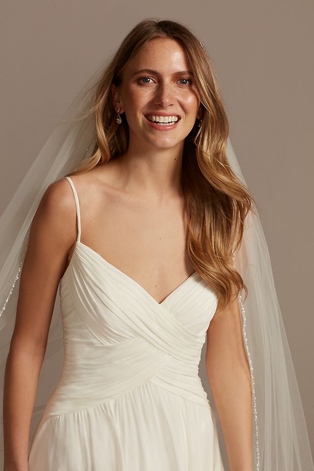 Bead and Pearl Trimmed Chapel Length Veil Image 4