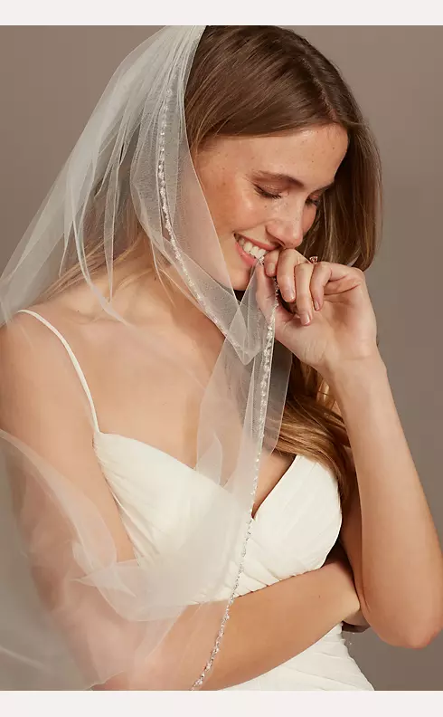 Bead and Pearl Trimmed Chapel Length Veil