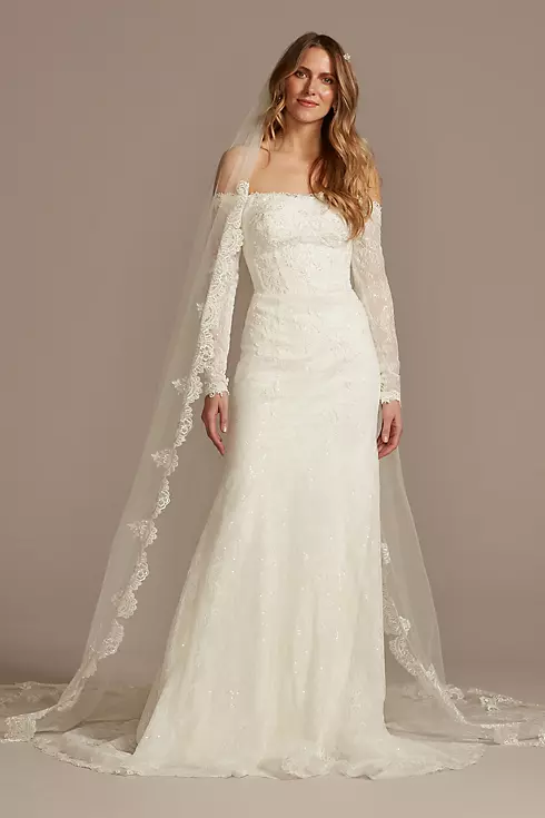 Tulle Cathedral Veil with Scalloped Lace Appliques Image 1