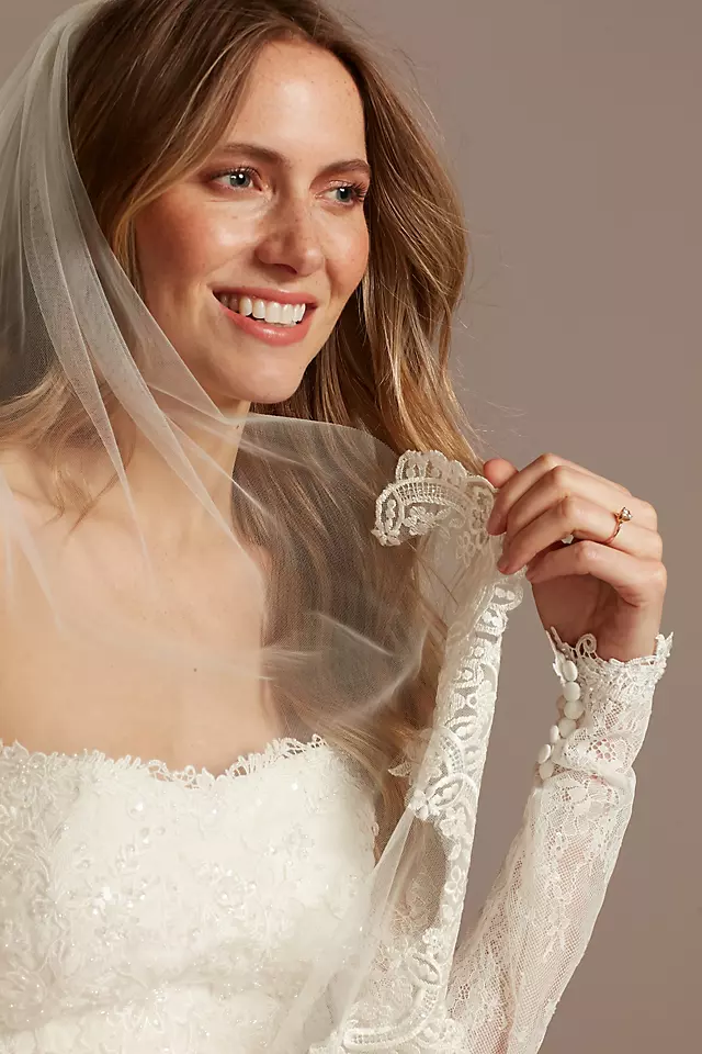 Tulle Cathedral Veil with Scalloped Lace Appliques Image 3