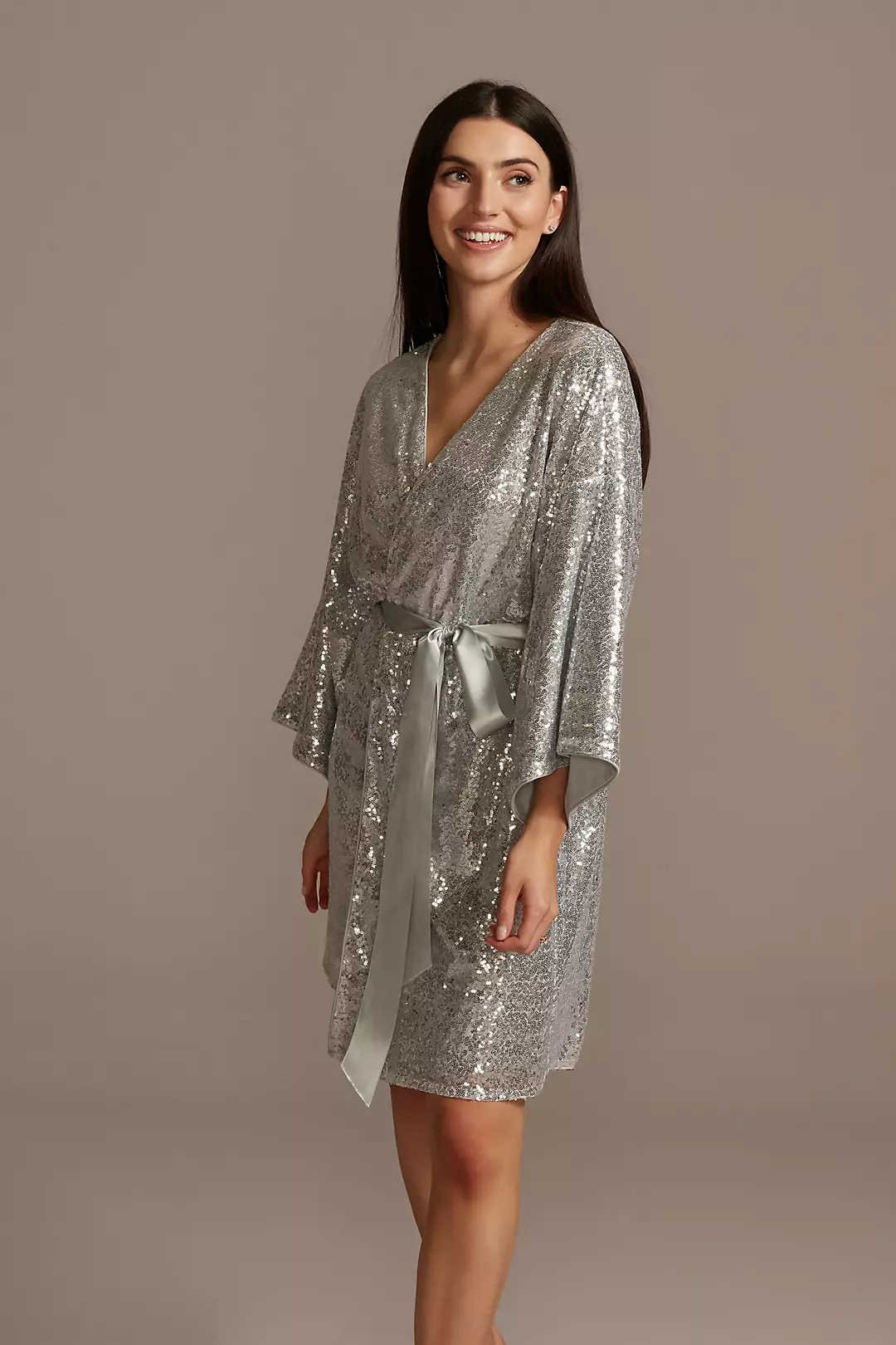 Allover Sequin Robe with Satin Sash Image