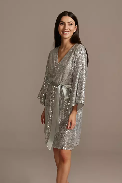 Allover Sequin Robe with Satin Sash Image 1