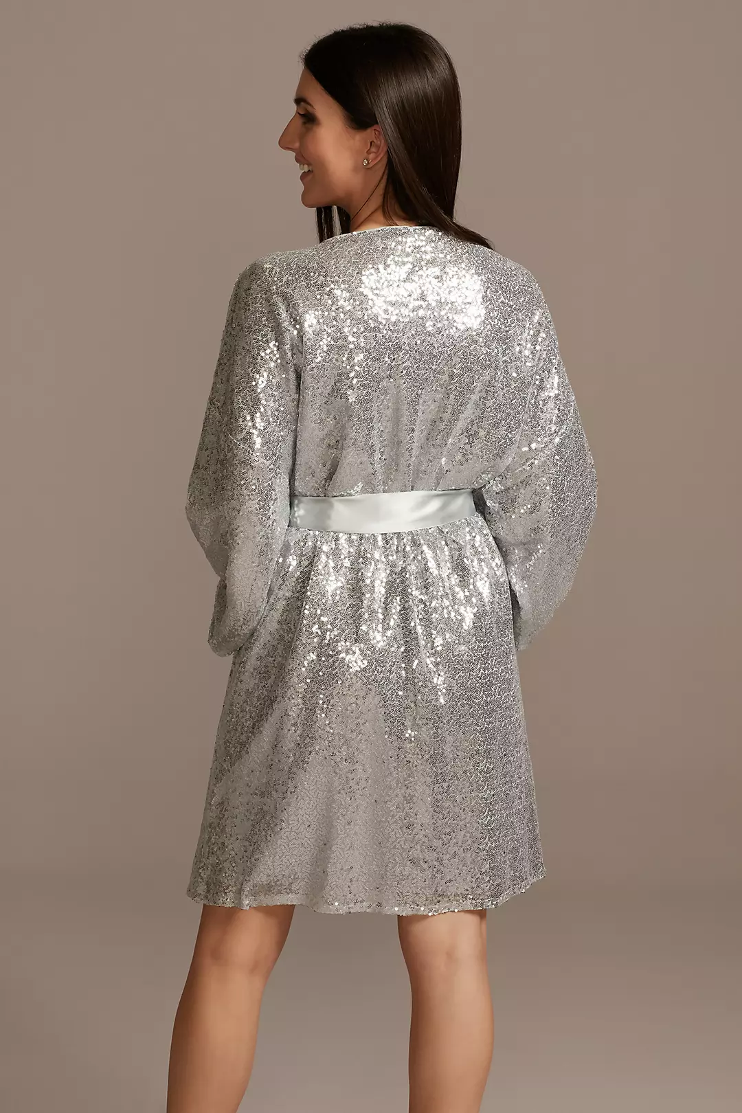 Allover Sequin Robe with Satin Sash Image 2