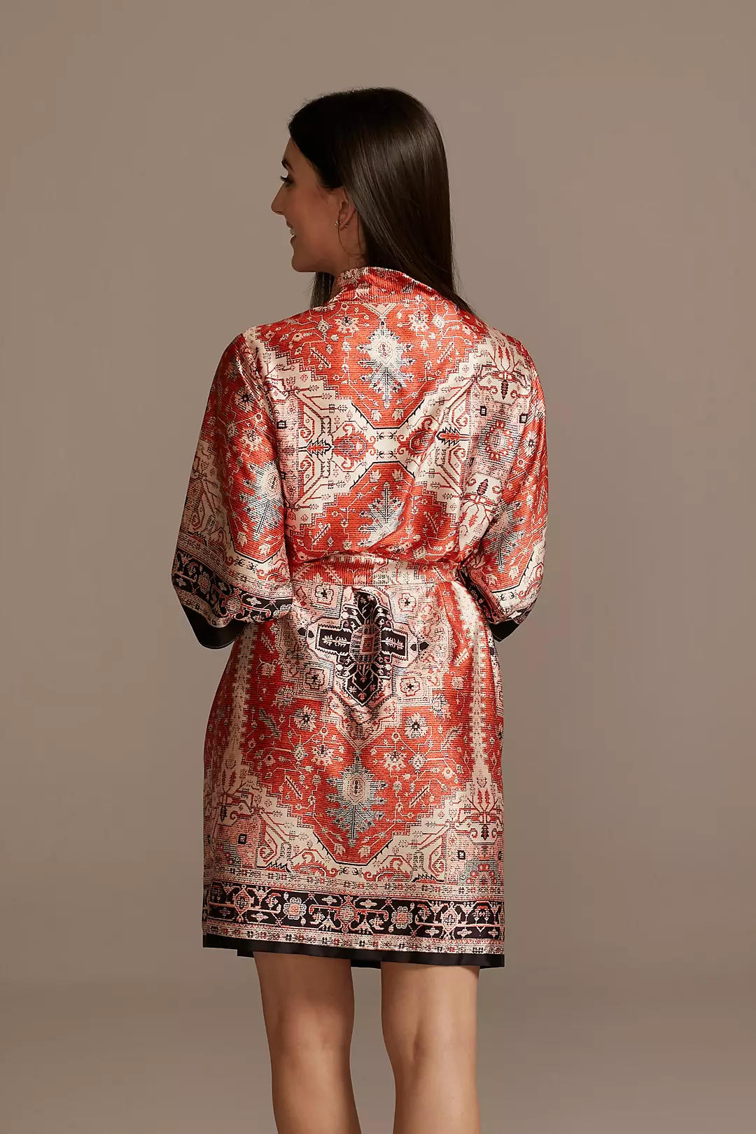Scarf Print Satin Robe with Crochet Trim Image 2