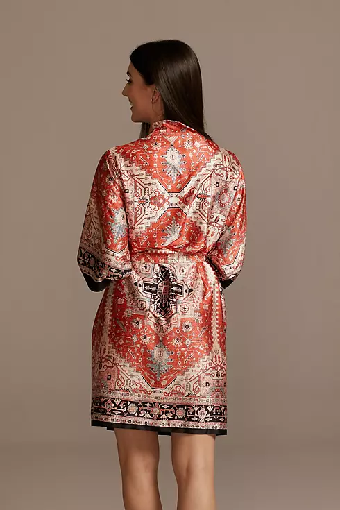 Scarf Print Satin Robe with Crochet Trim Image 2