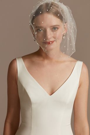 Pearl-Dotted Tulle Blusher Veil
